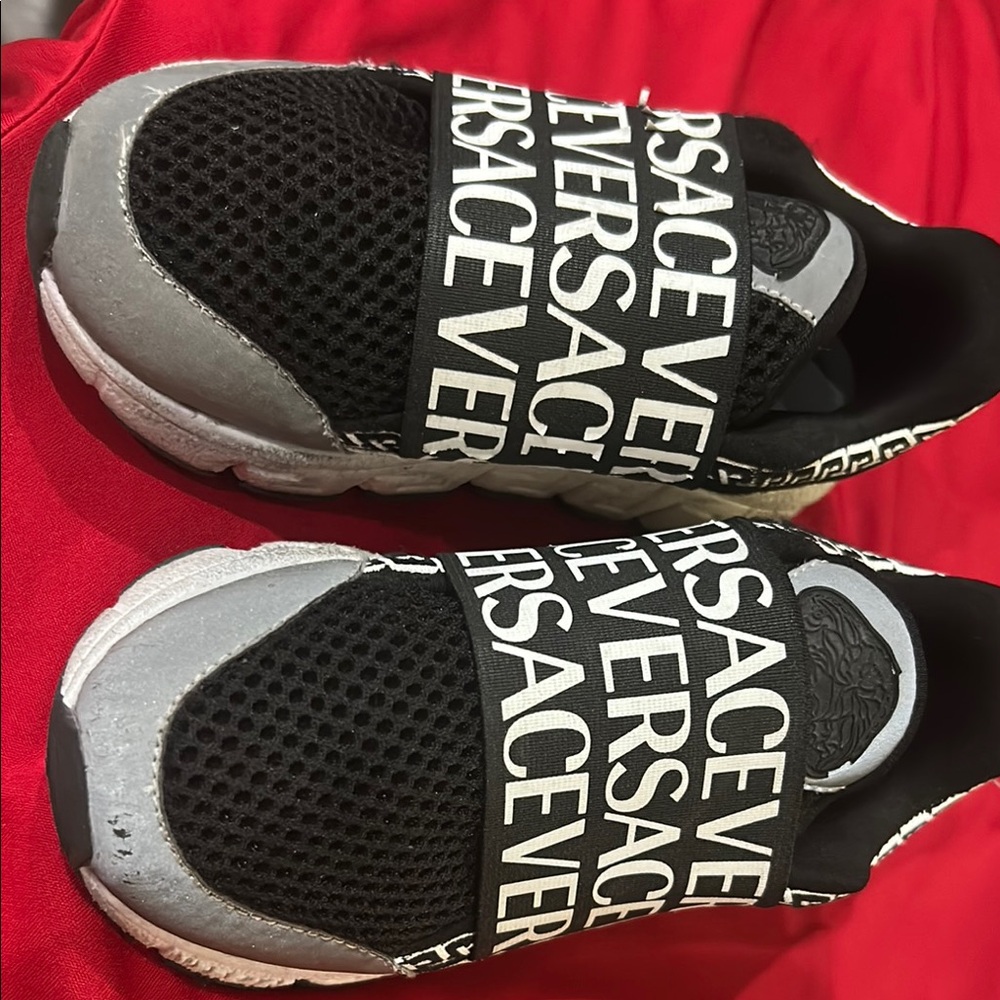 Versace Kids Black & Silver Logo Slip-On Sneakers with Bold Branding